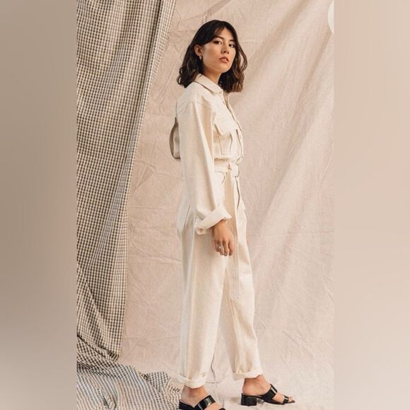 Agolde Tatum Ivory Denim Utility Jumpsuit Long Sleeve Buttons Sz Small (Not Belt - Picture 5 of 16
